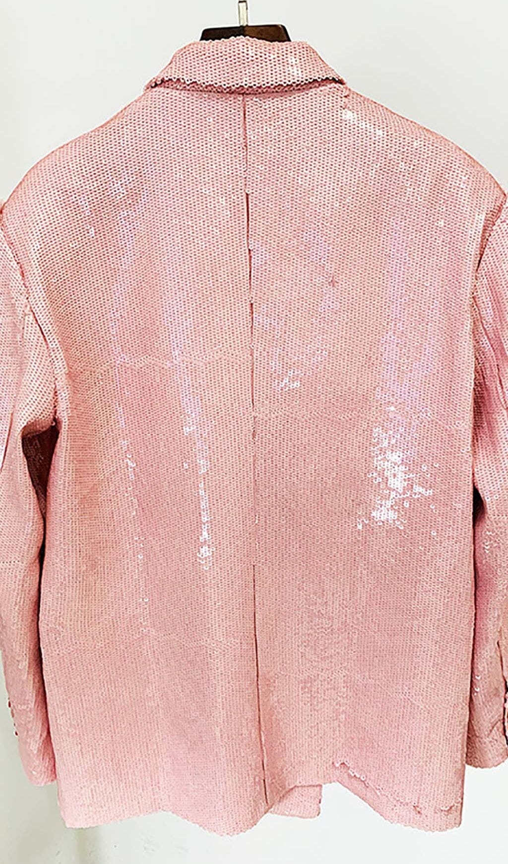 Sequined Double Breasted Long Blazer In Pink