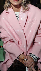 Sequined Double Breasted Long Blazer In Pink
