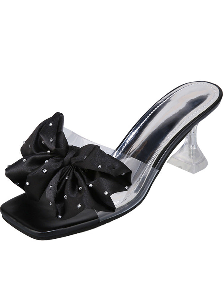 Sandalen aus Seide mit Schleife und Strass-Deko