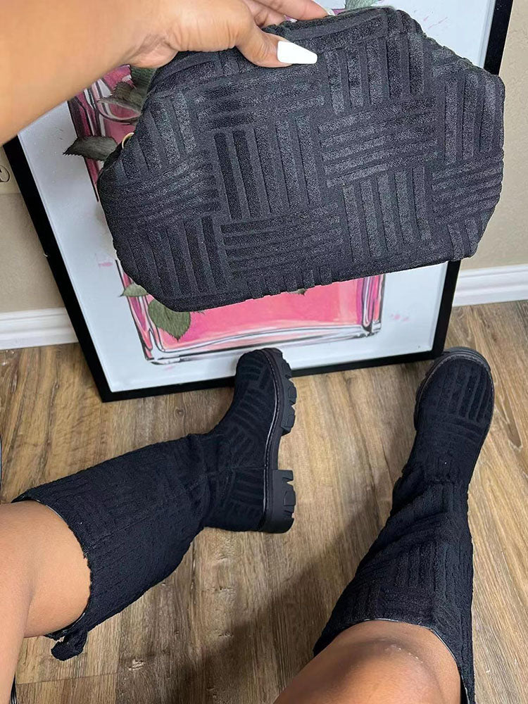 Towel Round Toe Flat Boots