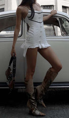 Strap Ruffles Mini Dress in White