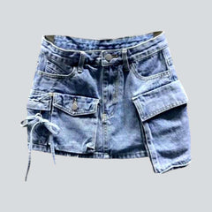 Irregular cargo pocket denim skirt