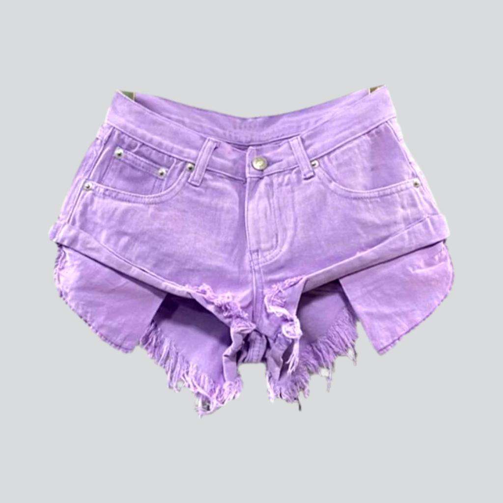 Neon color distressed denim shorts