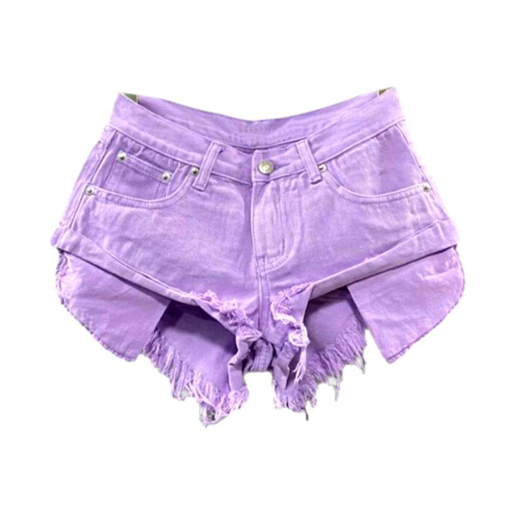 Neon color distressed denim shorts