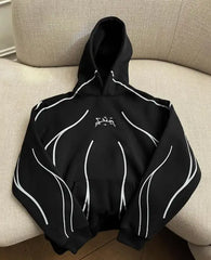 Schwarze Oversize-Hoodies mit Streifen und grafischem Muster