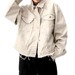 Light color distressed denim jacket