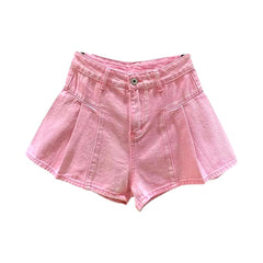 Pleated legs color denim shorts