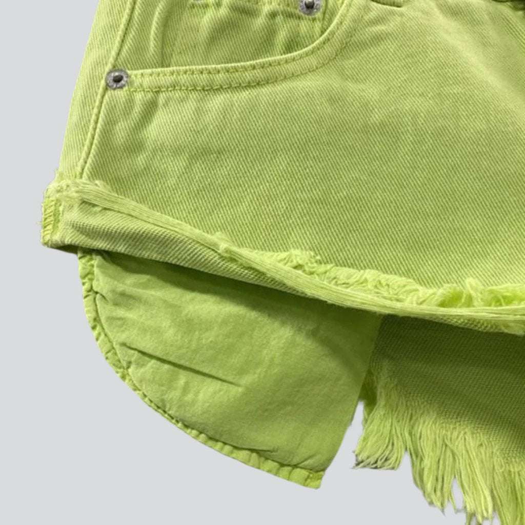 Neon color distressed denim shorts