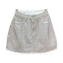 Crystal-embellished mini denim skirt