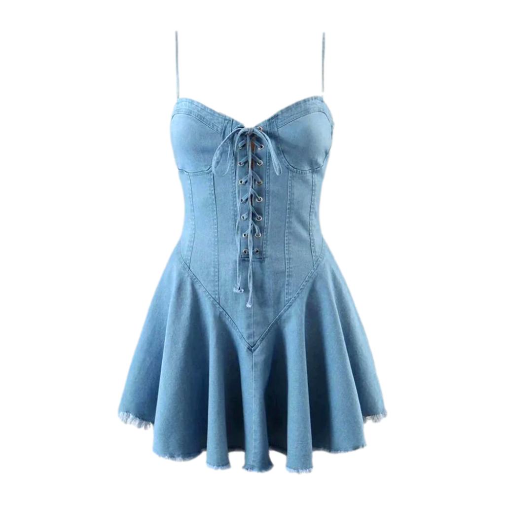 Sleeveless light wash jean dress for ladies