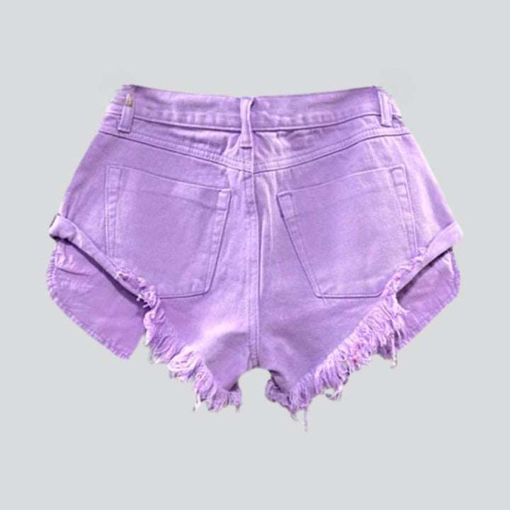 Neon color distressed denim shorts