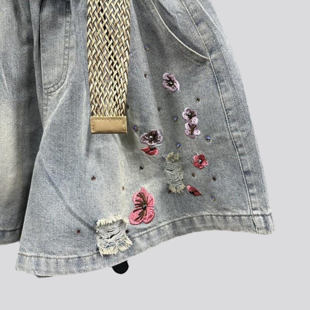 Vintage loose rhinestone denim shorts