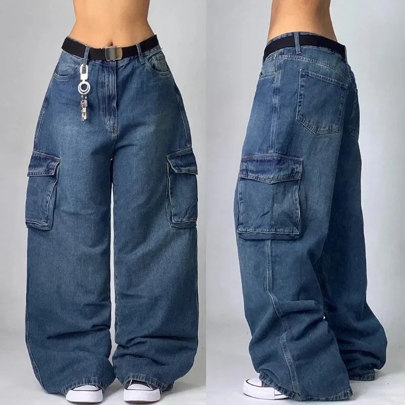 High Waisted Baggy Jeans - Multi-pocket