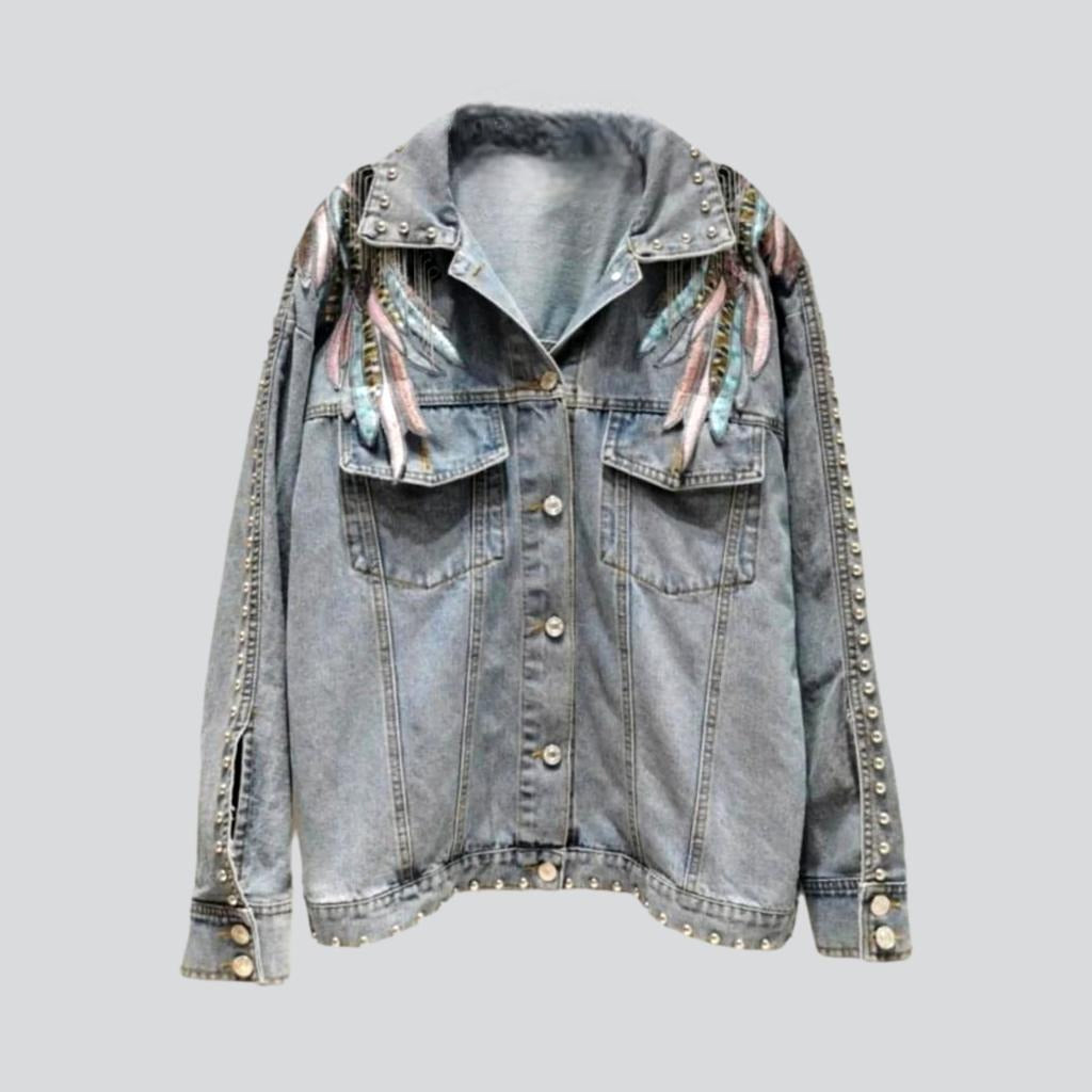 Wings embroidery women denim jacket