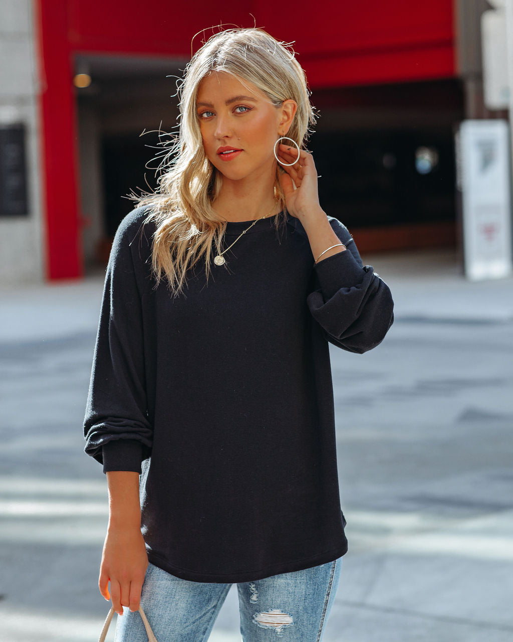 Serafina Knit Raglan Top - Black