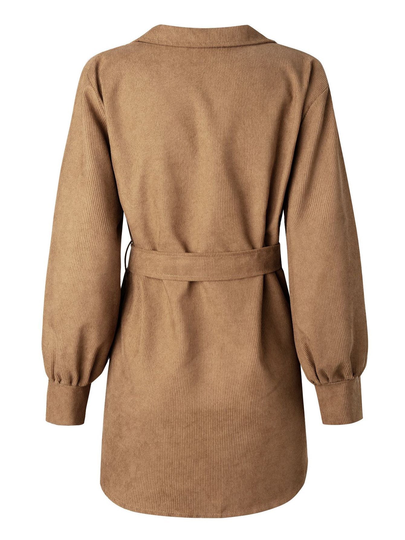 Single Breasted Self Tie Corduroy Dress Sai Feel
