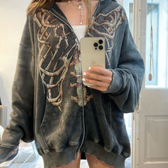 Kapuzenpullover mit Skelett-Reißverschluss