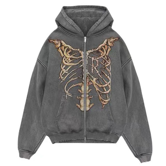 Kapuzenpullover mit Skelett-Reißverschluss