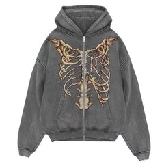 Kapuzenpullover mit Skelett-Reißverschluss
