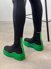 Strickstiefel mit Plateau und runder Spitze