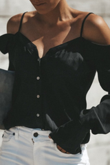 Solid Buckle Flounce Off the Shoulder Tops(4 colors) Sai Feel