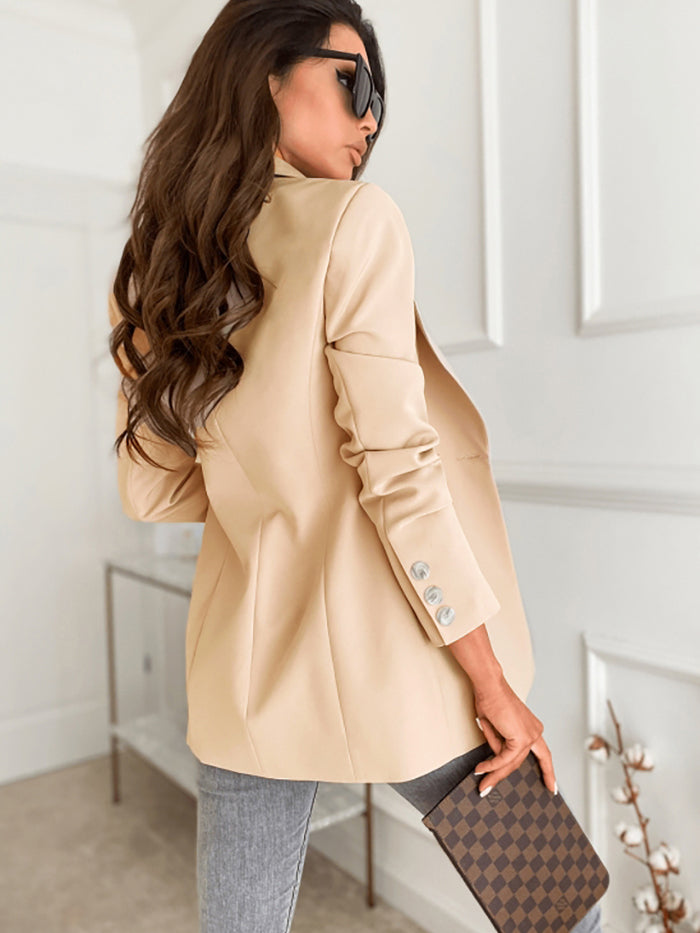 Solid Lapel Collar Button Front Blazer Sai Feel