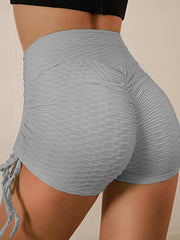 Solid  Ruched Back Textured Skinny Sports Shorts Sai Feel