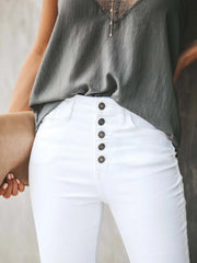 Solid color single breasted pocket stretch pants Pencil Pants Sai Feel