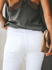 Solid color single breasted pocket stretch pants Pencil Pants Sai Feel