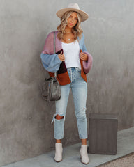 Spiced Pumpkin Colorblock Strickjacke - Blau Multi