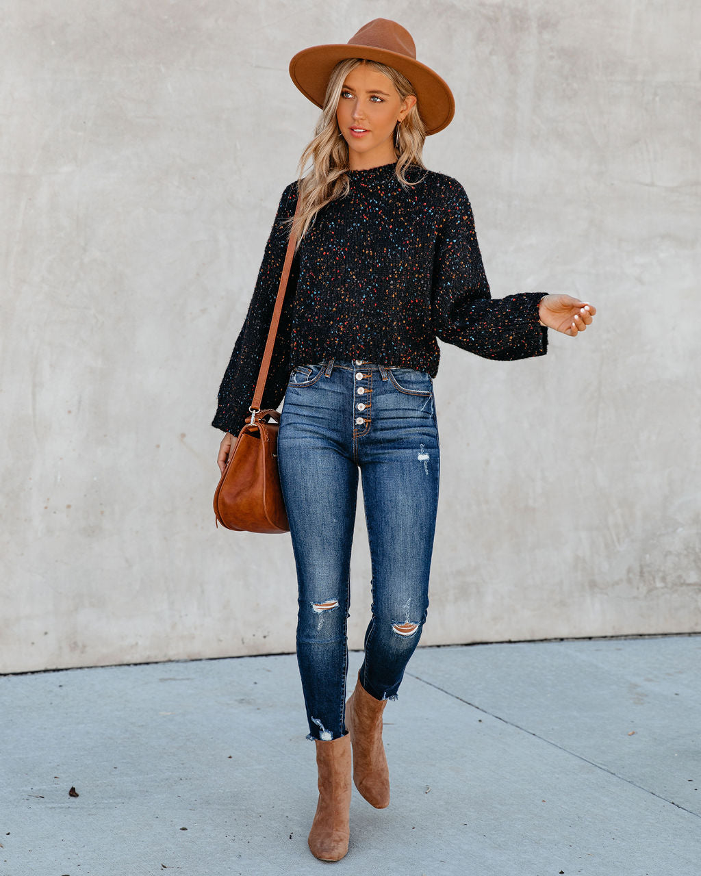 Splash Of Color Speckled Knit Sweater - Black - FINAL SALE