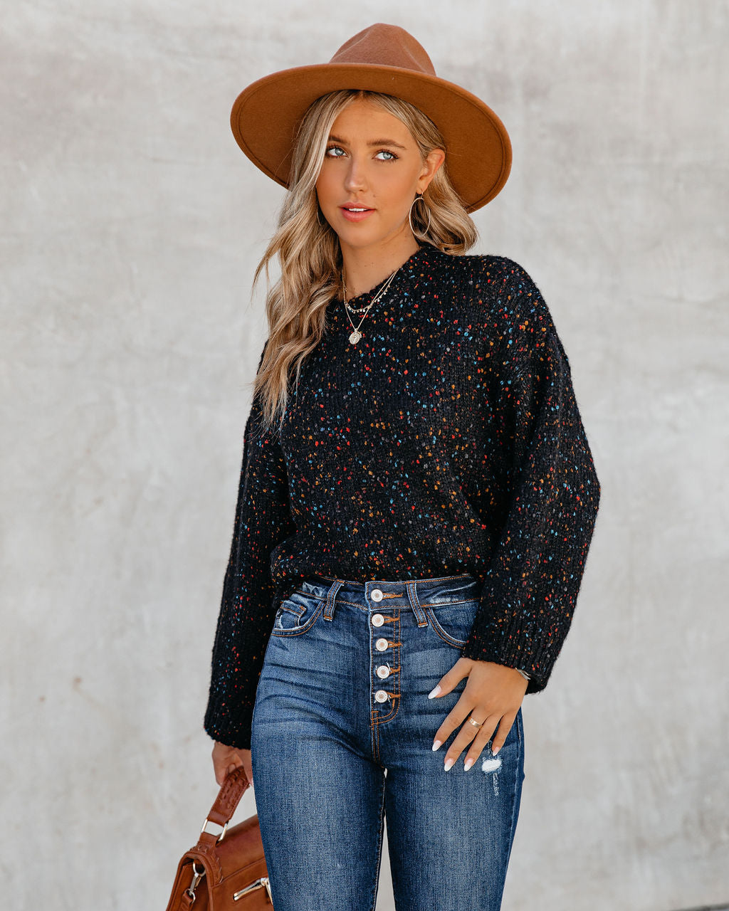Splash Of Color Speckled Knit Sweater - Black - FINAL SALE