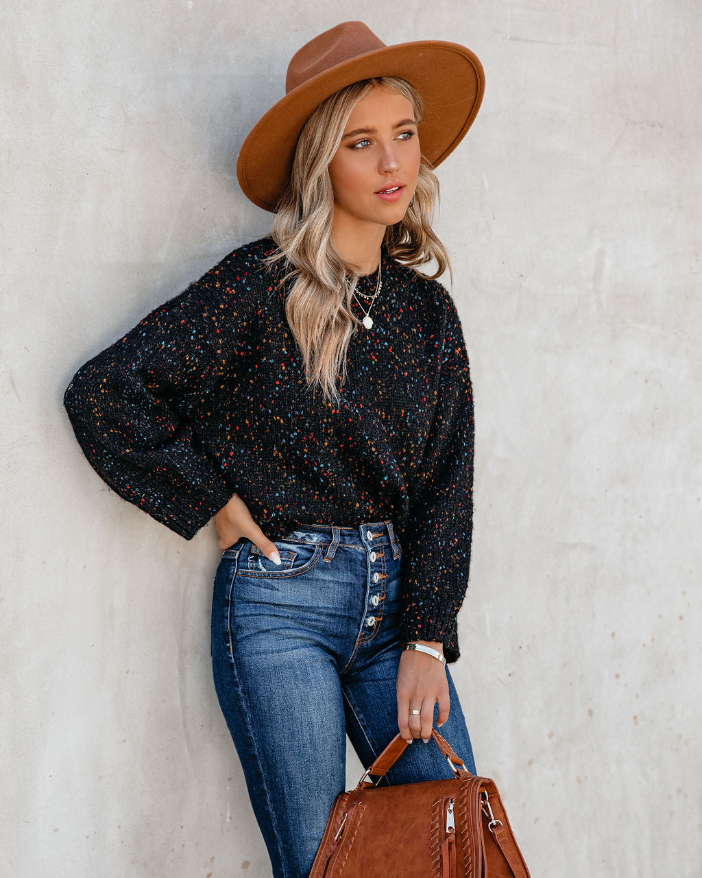Splash Of Color Speckled Knit Sweater - Black - FINAL SALE