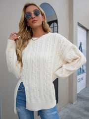Split Hem Cable Pullover Sweater Sai Feel