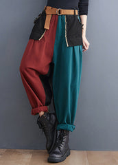 Streetwear Colorblock Pockets Patchwork Cotton Denim Harm Pants