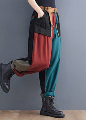 Streetwear Colorblock Pockets Patchwork Cotton Denim Harm Pants