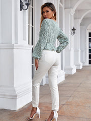 Surplice Neck Peplum Blouse Sai Feel