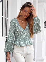 Surplice Neck Peplum Blouse Sai Feel
