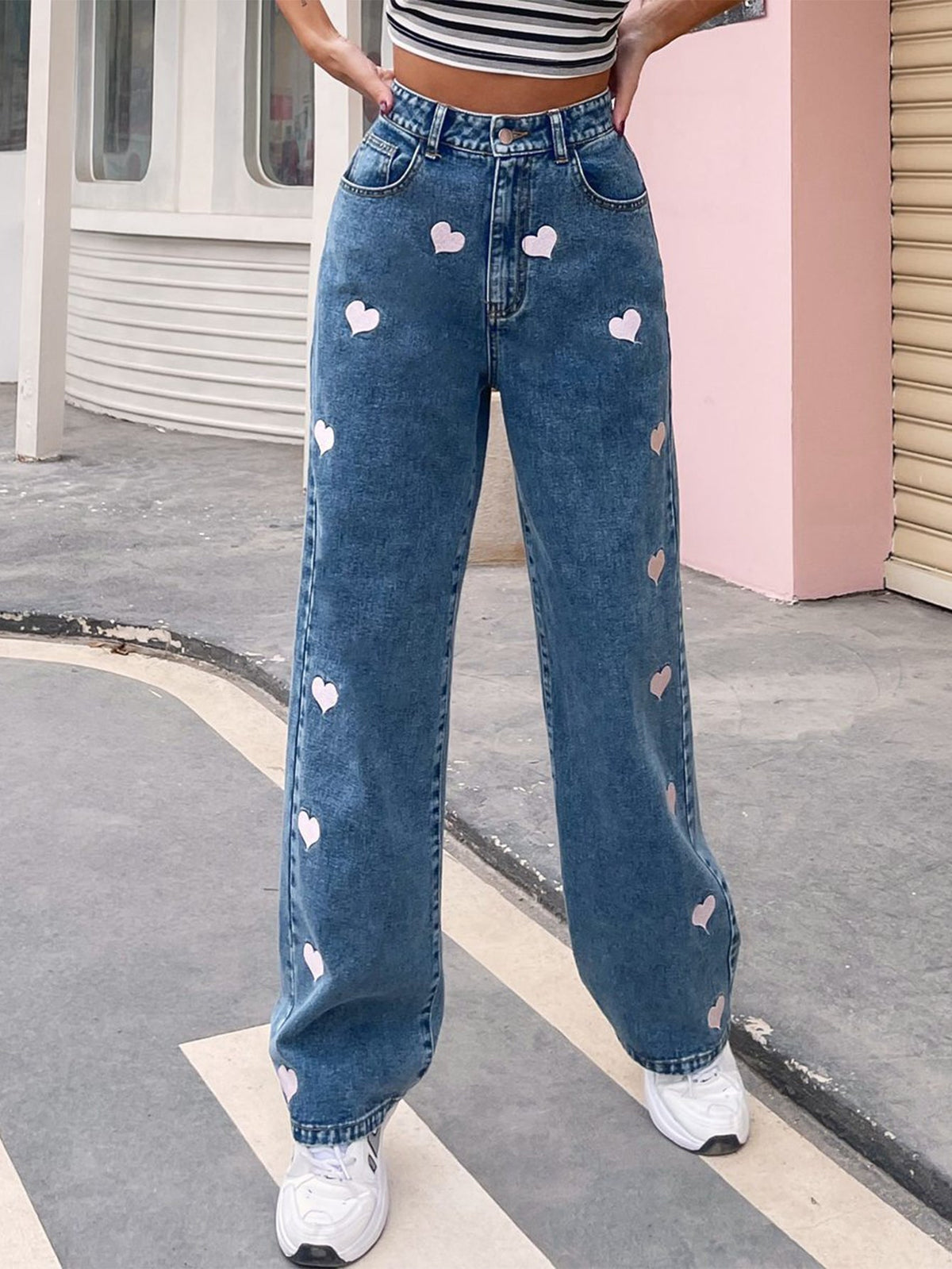Sweetheart Embroidery Wide Leg Jeans Sai Feel