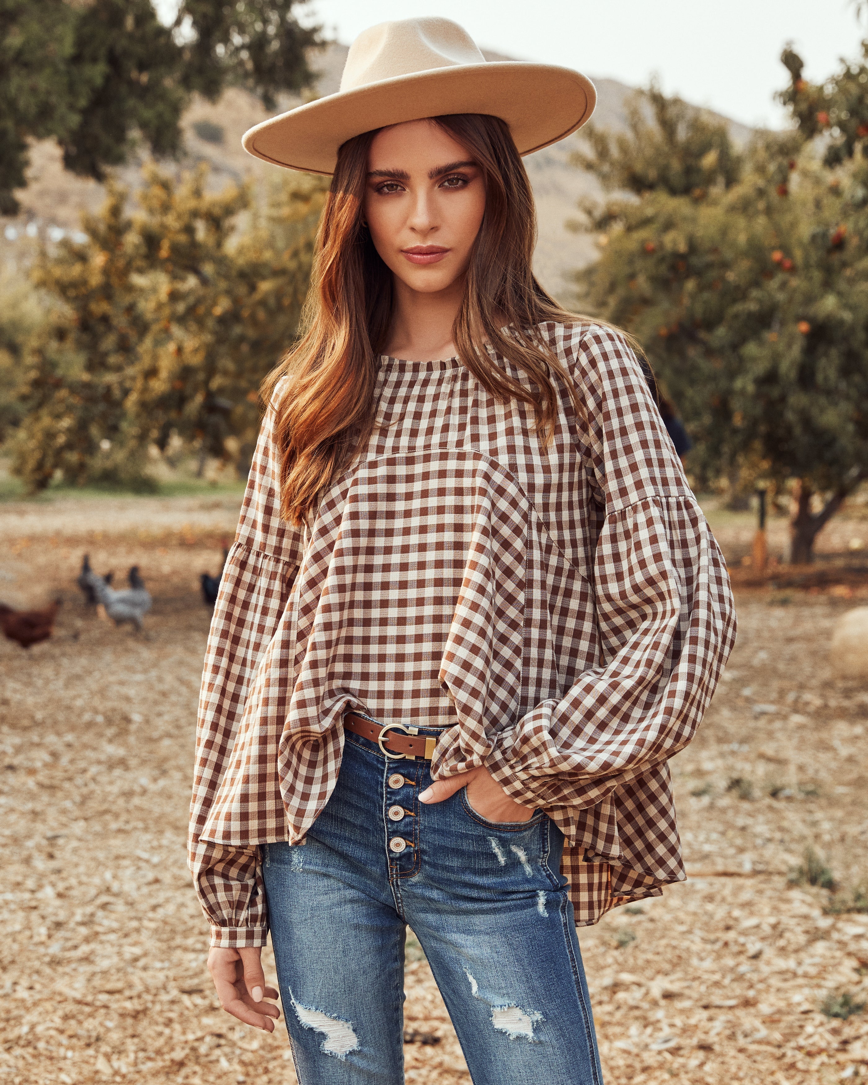 Tensey Checkered Babydoll Blouse - FINAL SALE