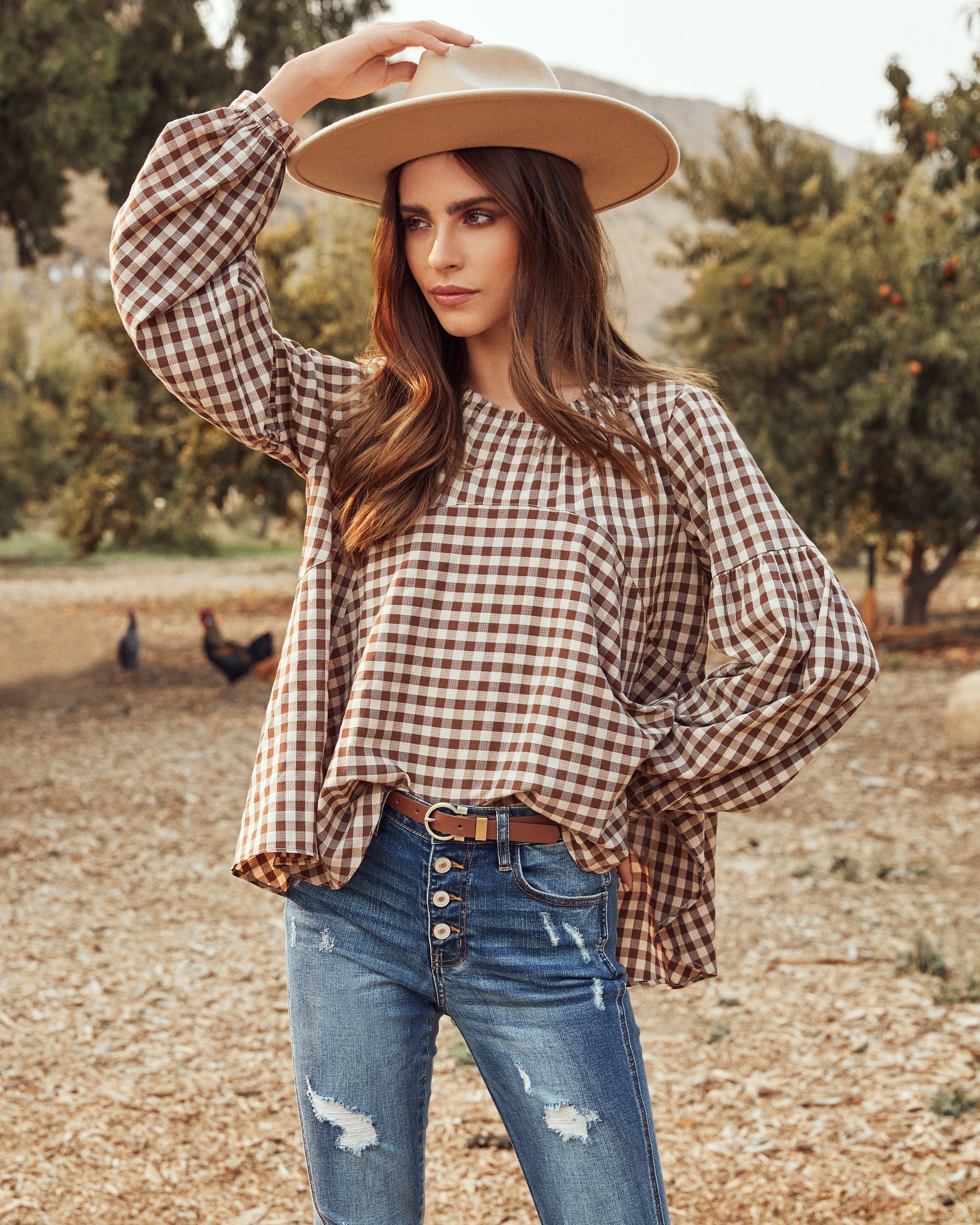 Tensey Checkered Babydoll Blouse - FINAL SALE