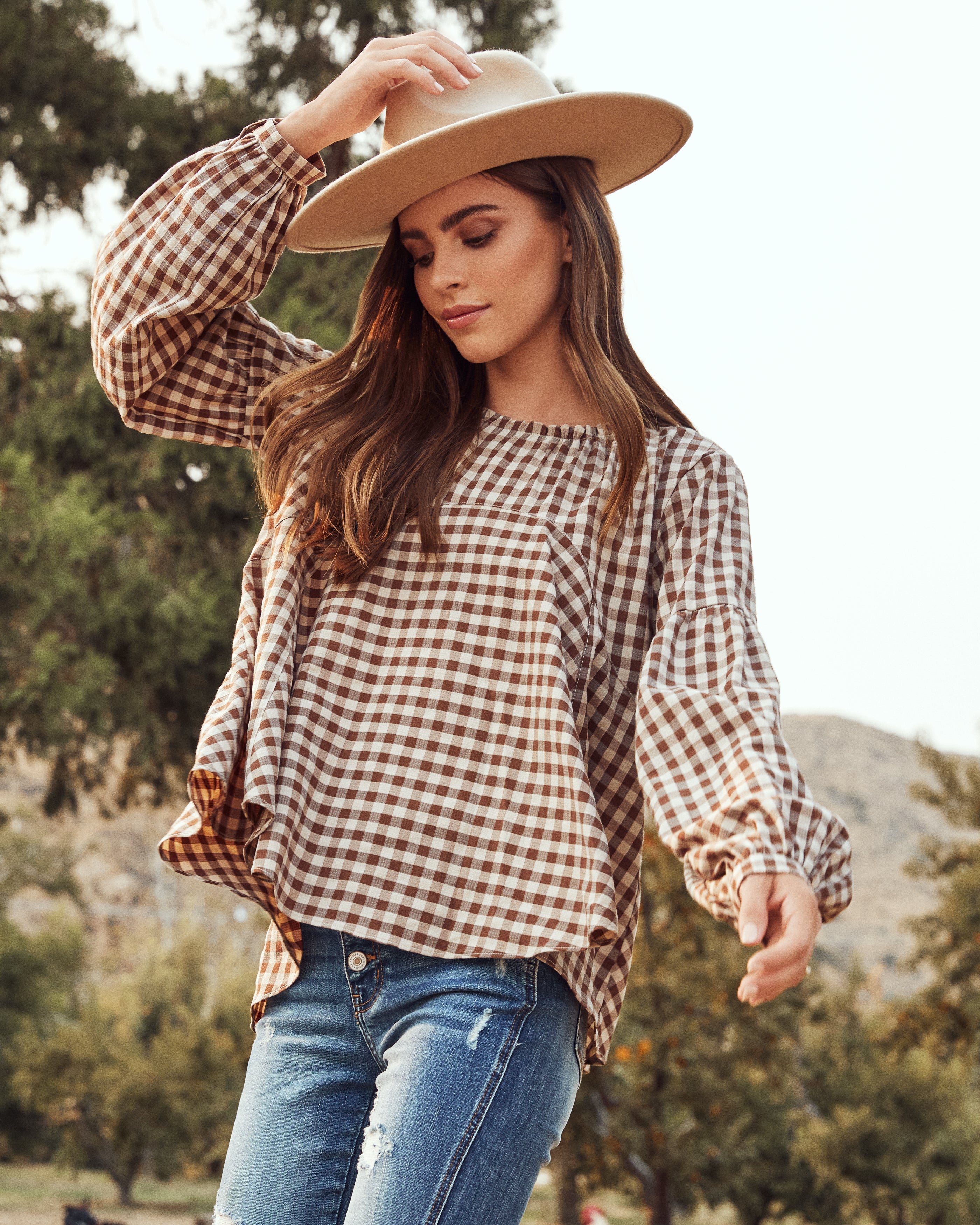 Tensey Checkered Babydoll Blouse - FINAL SALE