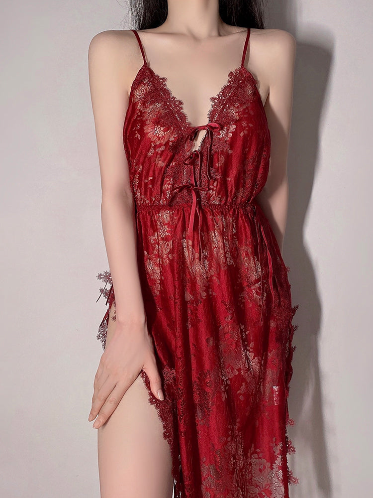 Temptation Backless Slit Embroidered Sling Nightdress Sai Feel
