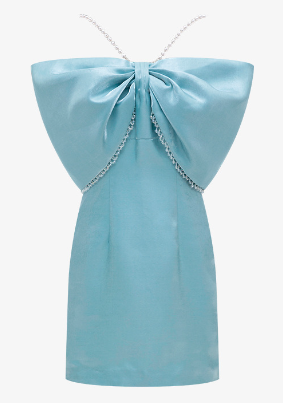 Bow-EmbelliShed Strappy Mini Dress In Sky Blue