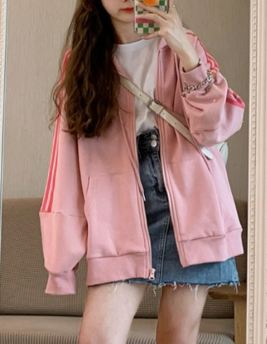 Oversize-Kapuzenpullover mit Reißverschluss und Persönlichkeitsdruck in Rosa
