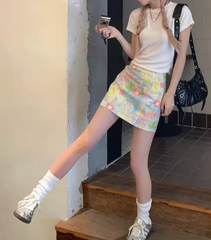 Mesh Floral Print Mini Skirt