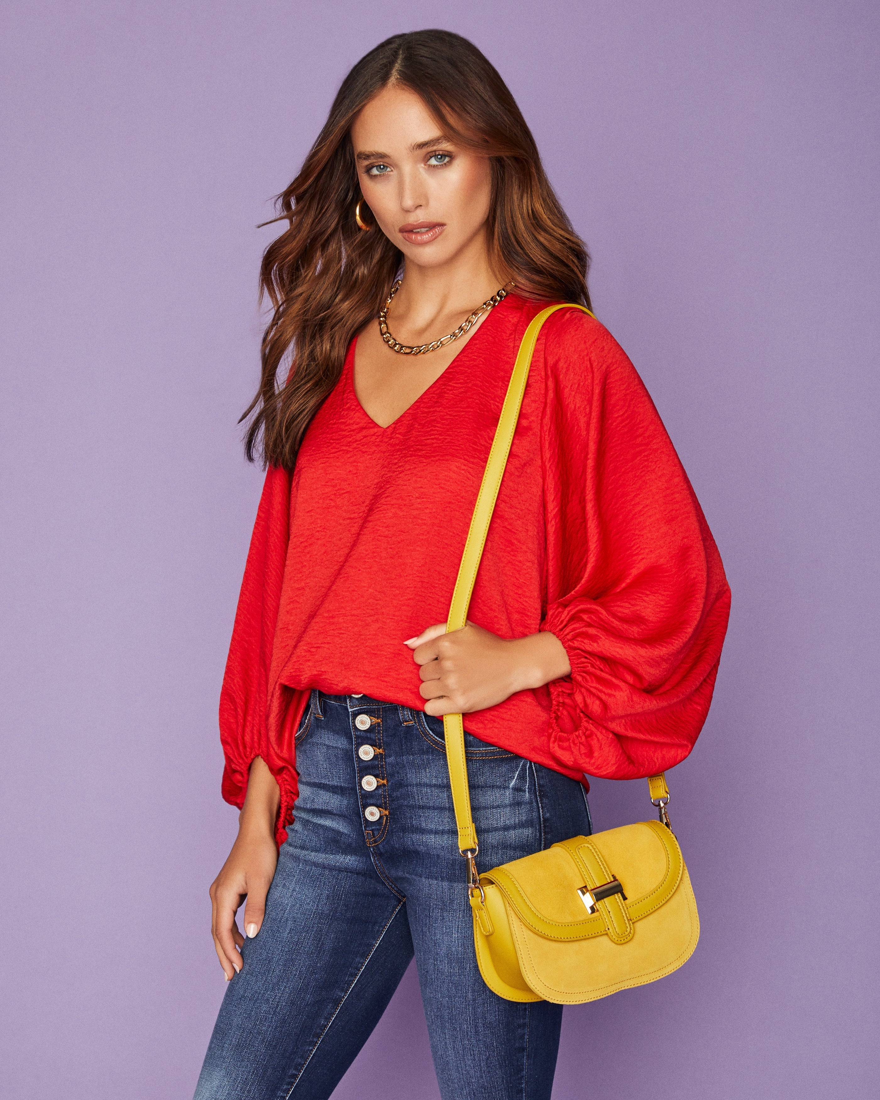 Vada Balloon Sleeve Blouse - Red - FINAL SALE TYCH-001