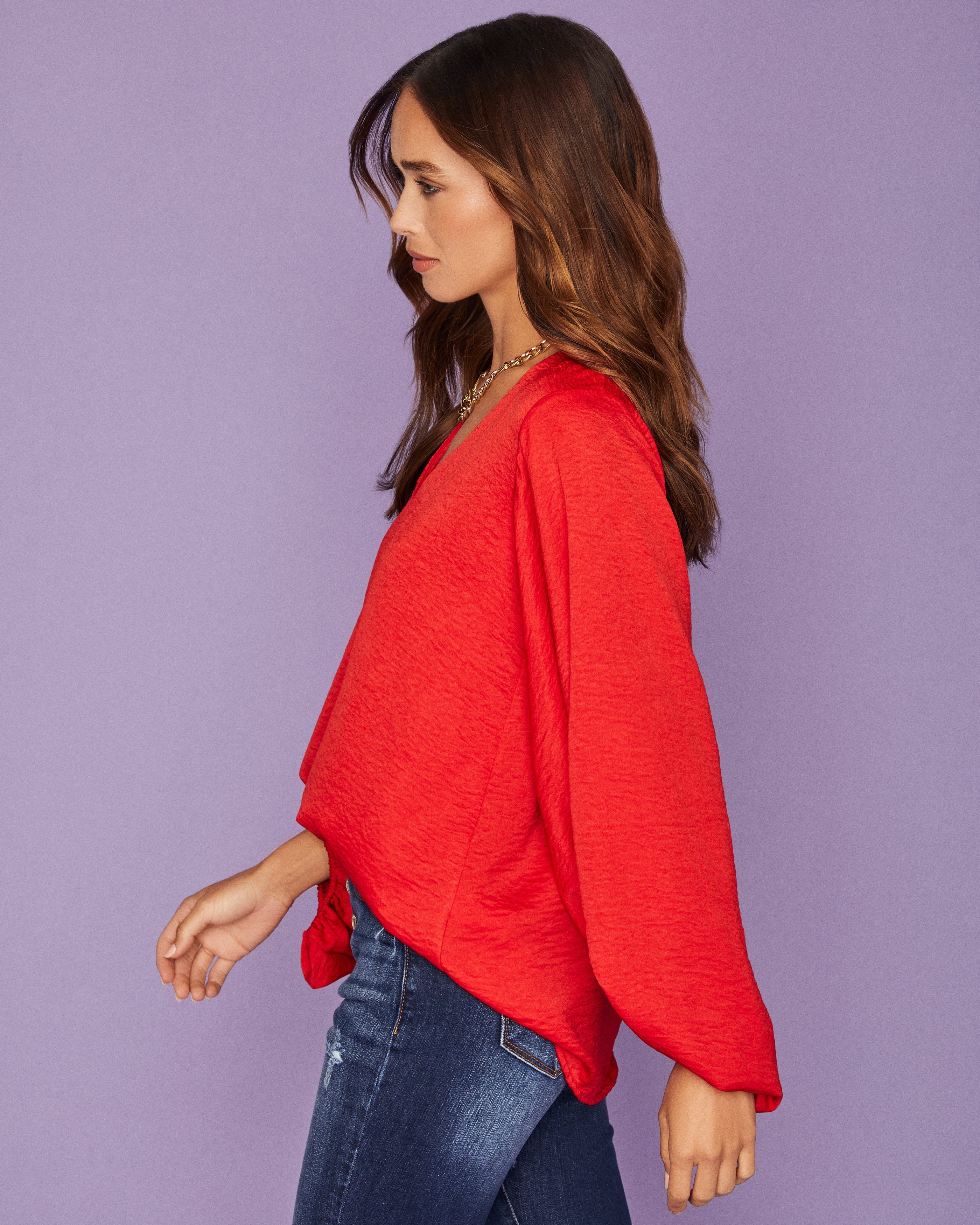 Vada Balloon Sleeve Blouse - Red - FINAL SALE
