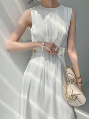 Button Embellished Satin Midi Dress