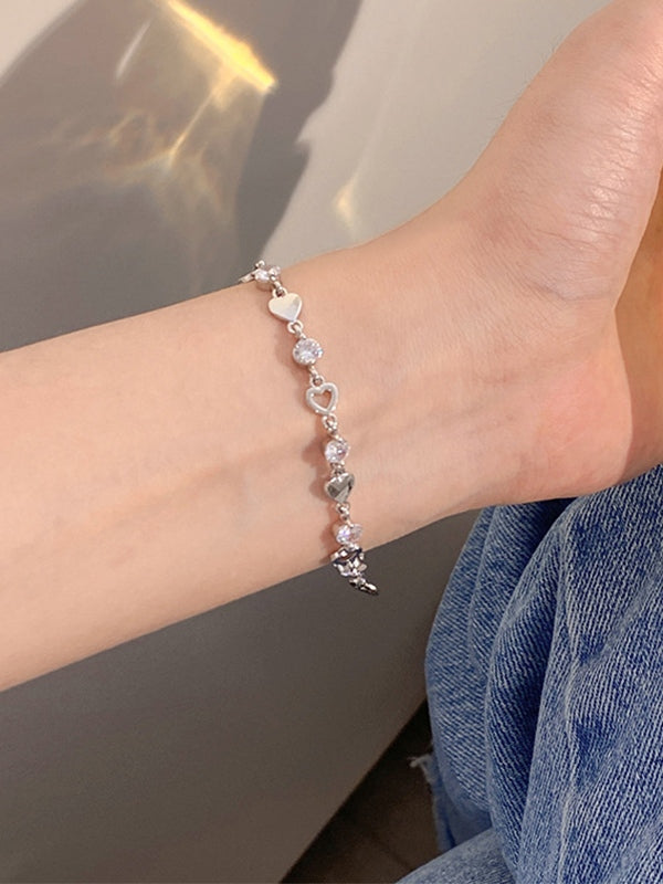 Rhinestone Heart Charm Bracelet